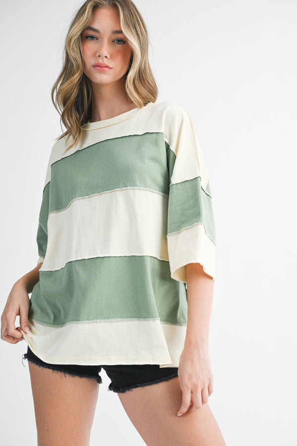 large stripe color block top | butter green