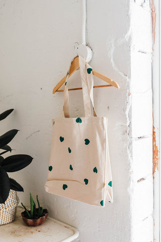 heart tote bag | green