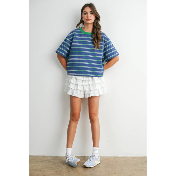 boxy stripe crop tee | blue + green