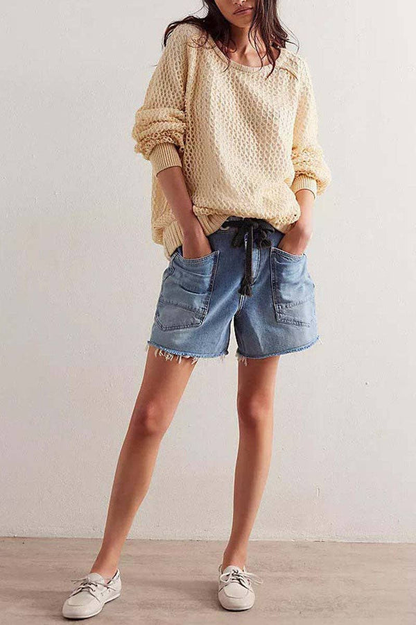 lace-up shorts | blue denim