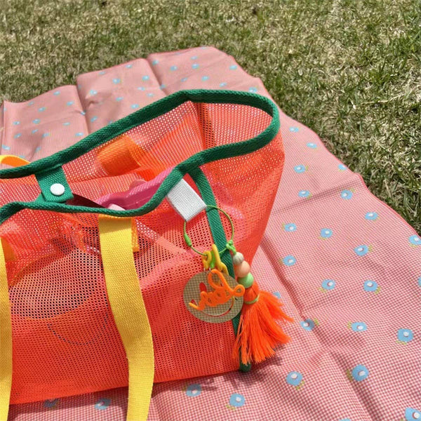 mesh contrast beach bag | orange