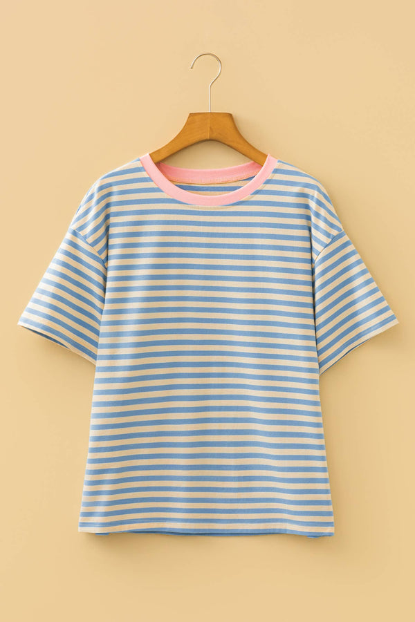 stripe tee | sky blue + pink