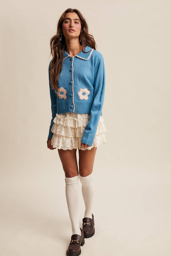 floral collar knit cardigan