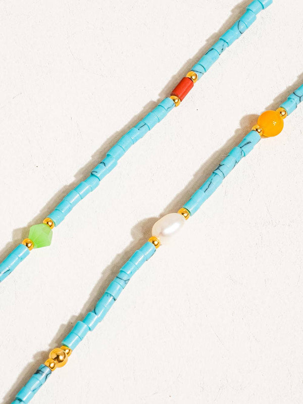 boho handmade blue turquoise stone beaded necklace