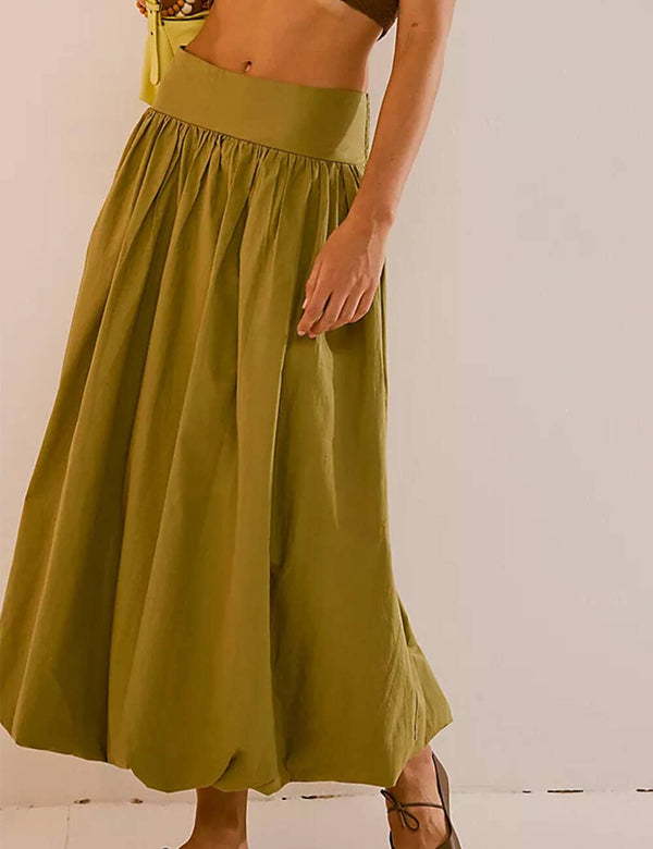 bubble wide waistband long skirt | palms