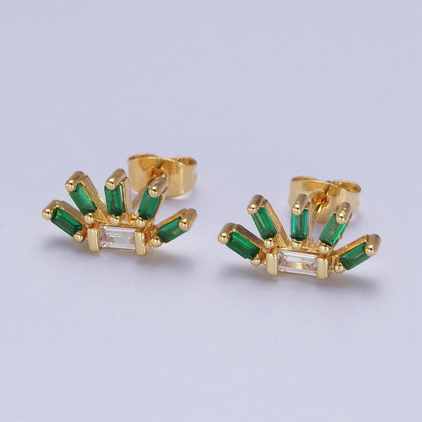 green + clear baguette plant studs | 24k gold filled