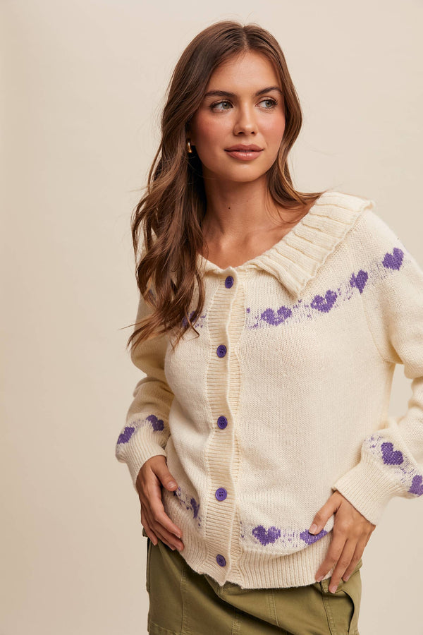 heart pattern knit cardigan | aqua mint