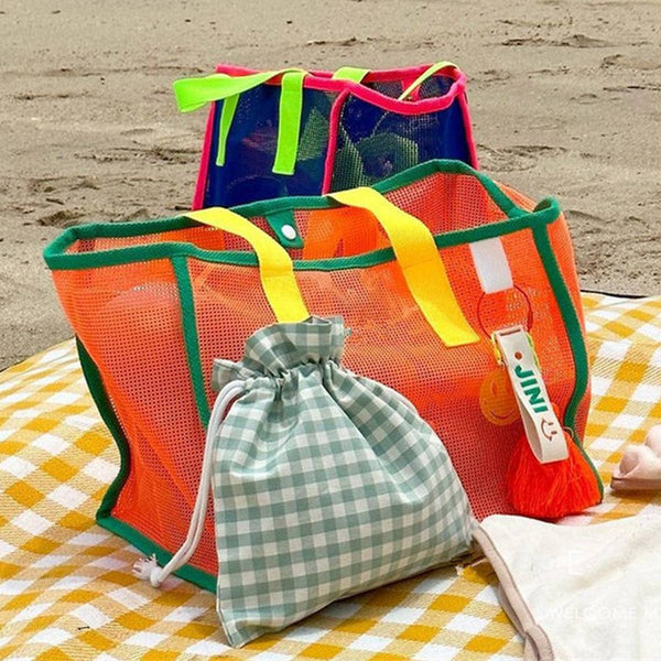 mesh contrast beach bag | orange