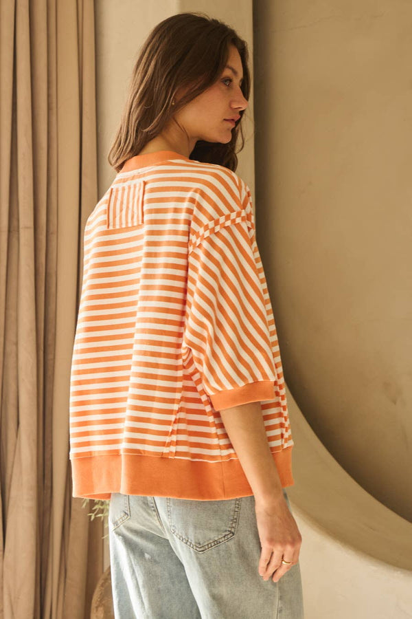 striped loose top | orange multi
