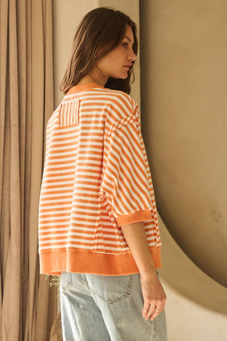 striped loose top | orange multi