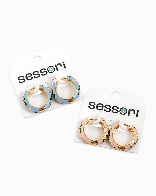 vintage blue floral huggie | earring