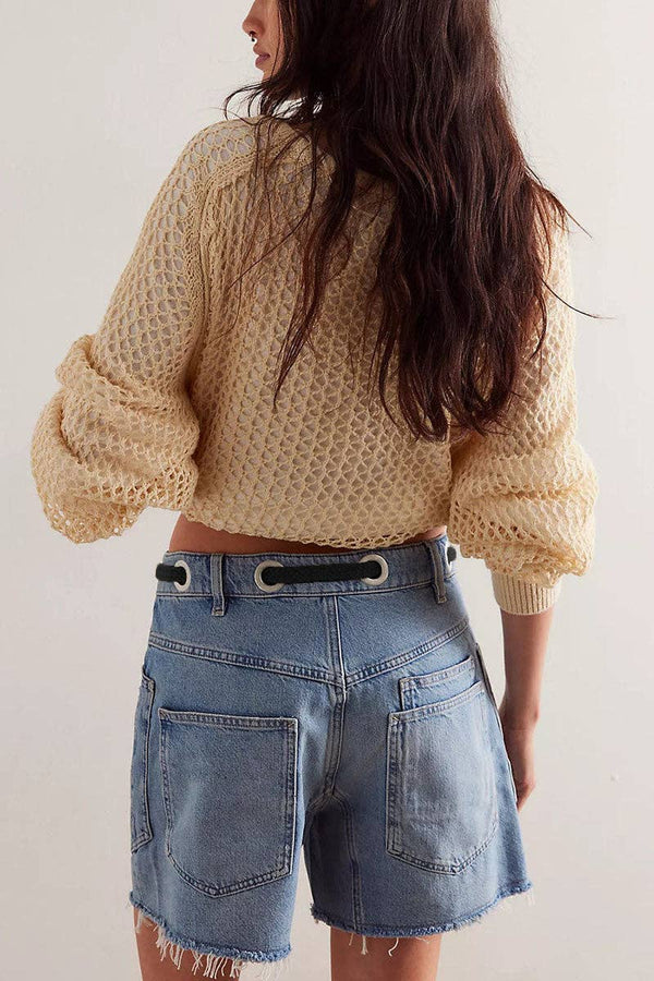 lace-up shorts | blue denim
