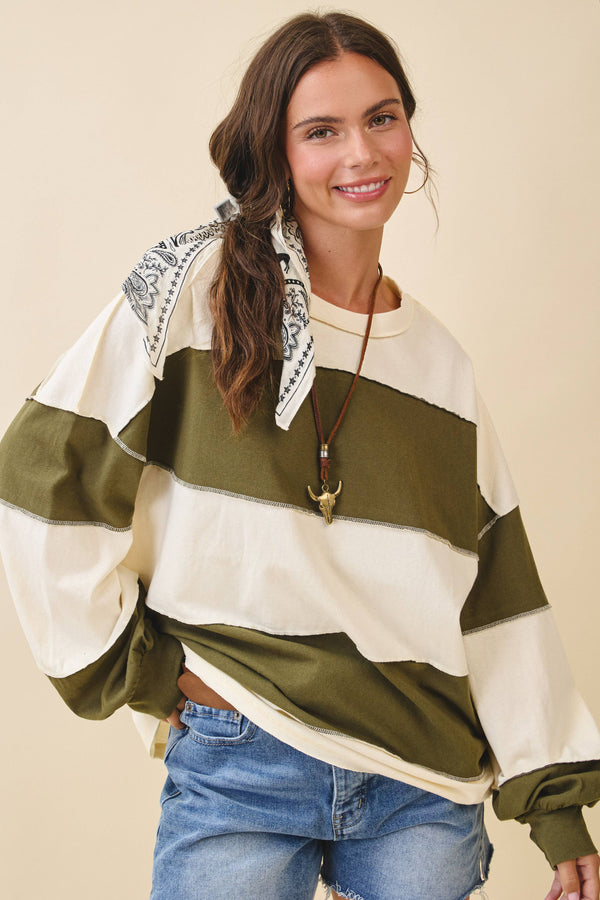 stripe long sleeve slouchy top | butter & olive