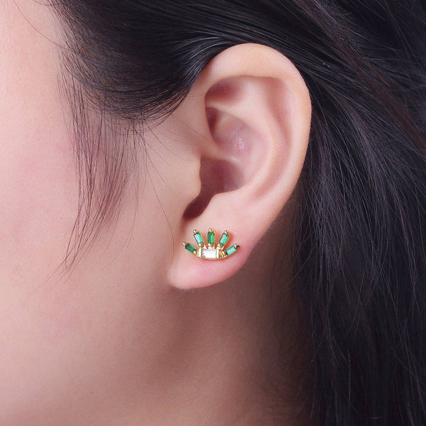 green + clear baguette plant studs | 24k gold filled