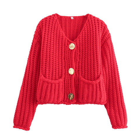 chunky crop cardigan | red