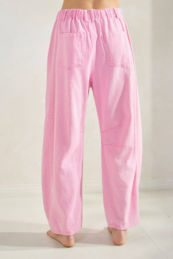 barrel denim pants | pink acid washed