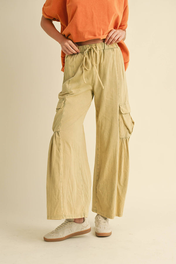 beige cargo pants | cool matcha