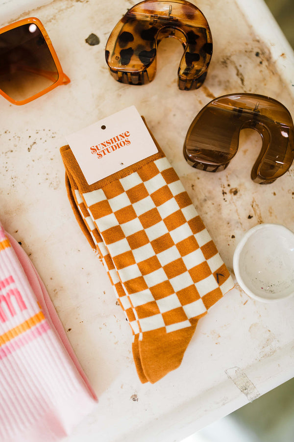 checker crew socks | orange