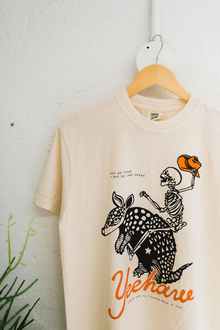 yeehaw skeleton + armadillo | cream comfort colors tee