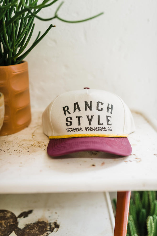 ranch style | cream + burgundy hat