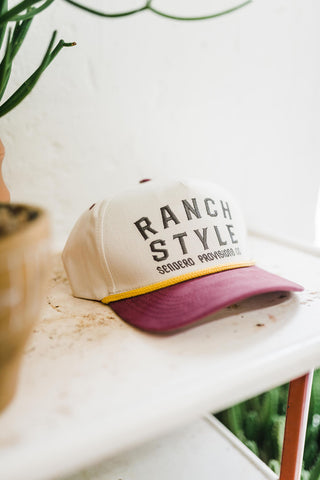 ranch style | cream + burgundy hat