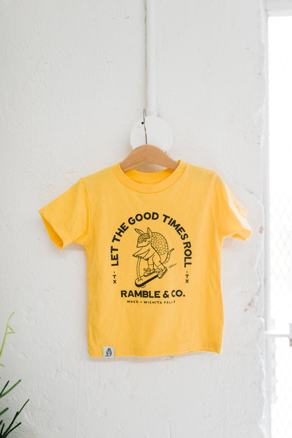 let the good times roll | youth + kids heather yellow tee