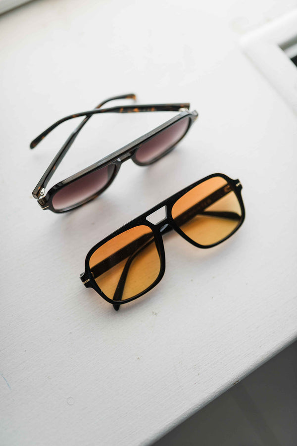 natalie aviator sunglasses | black + amber lens