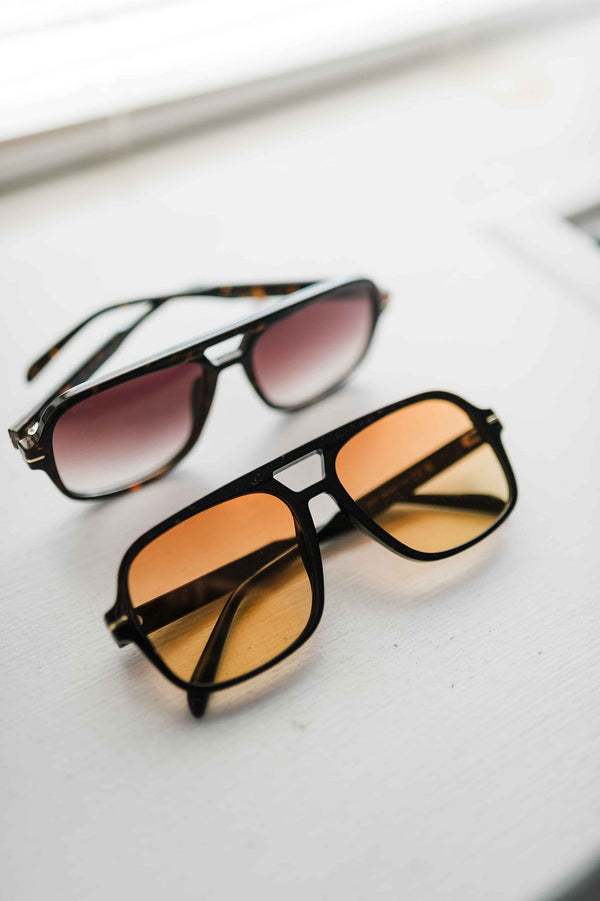 natalie aviator sunglasses | black + amber lens