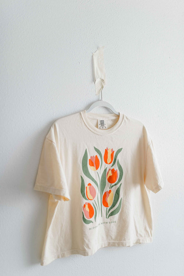 blooming with love | cream boxy cropped tee PREORDER