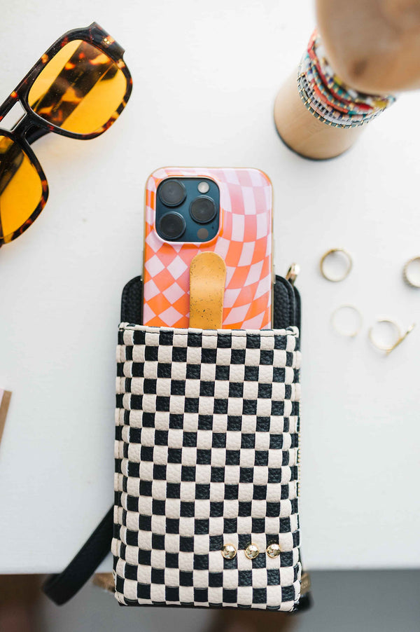 double duty phone bag | checkered black