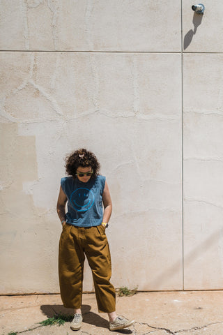 tx smiley | faded navy boxy muscle tee