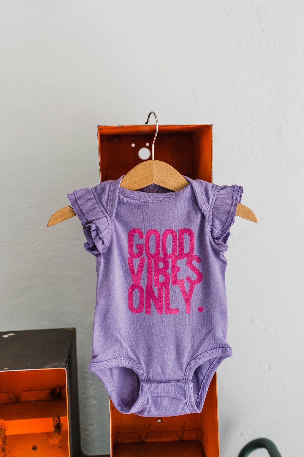 good vibes only | purple ruffled onesie