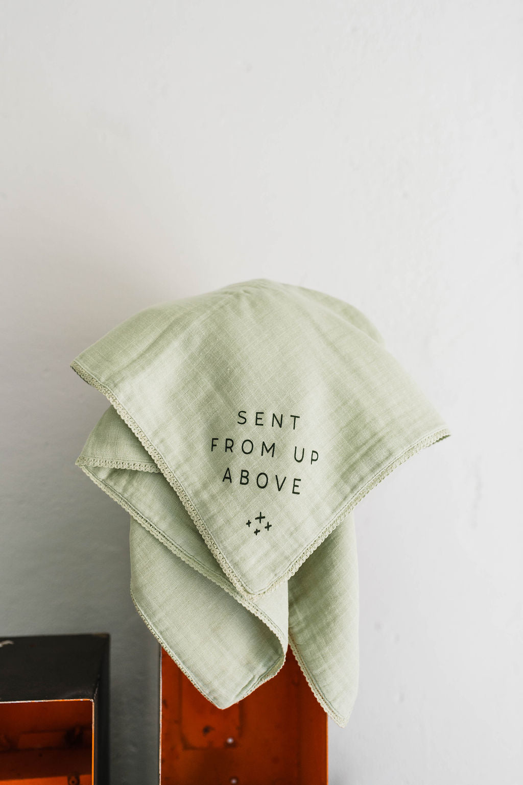 sent from above baby blanket | olive double cloth
