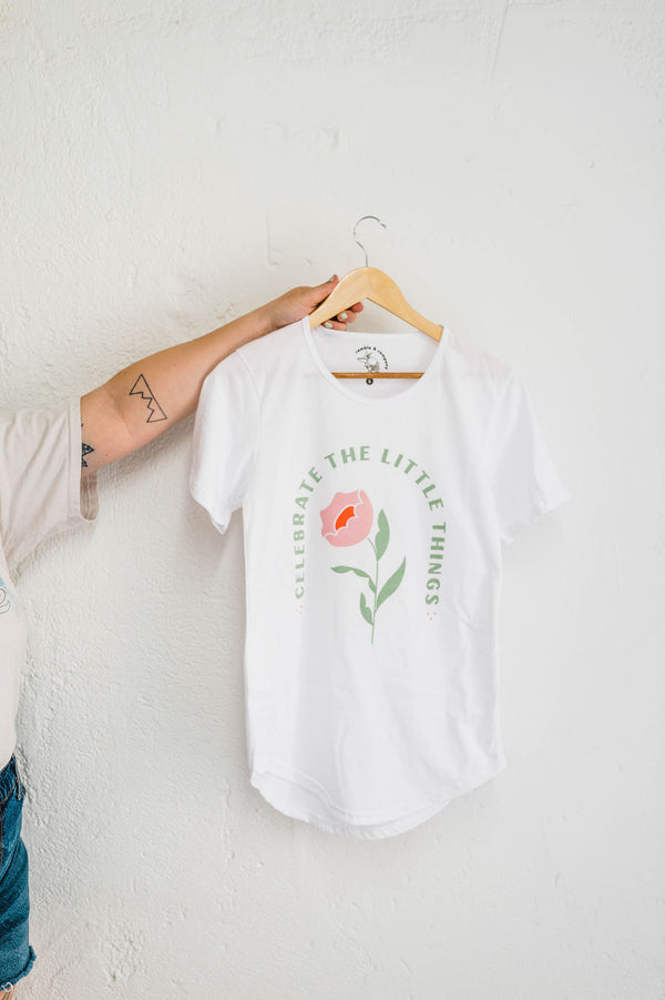 celebrate the little things | white curved hem tee