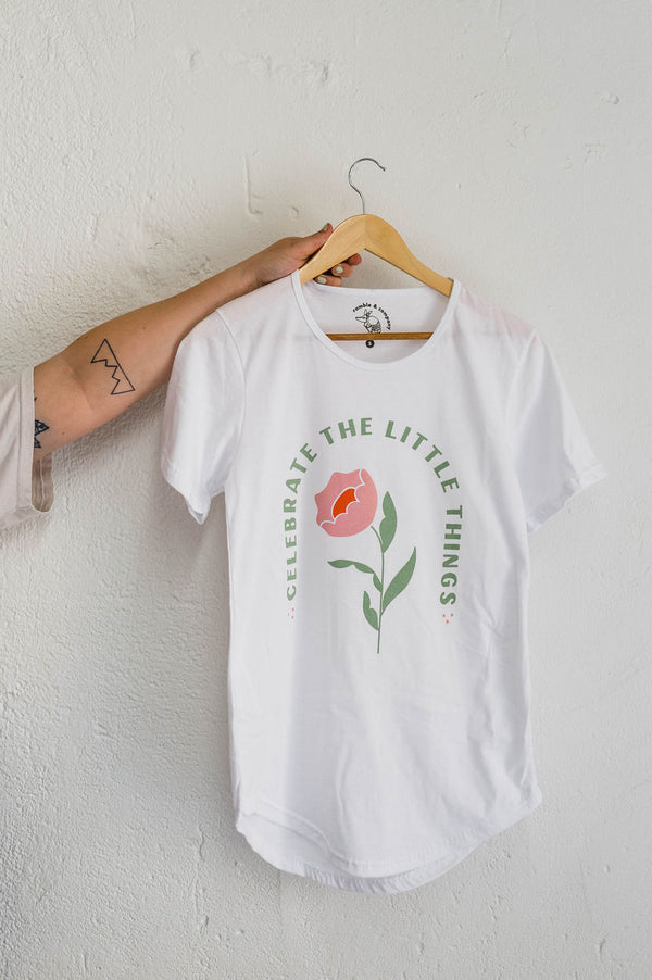 celebrate the little things | white curved hem tee
