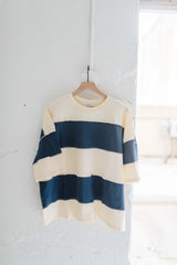 large stripe color block top | navy + cream