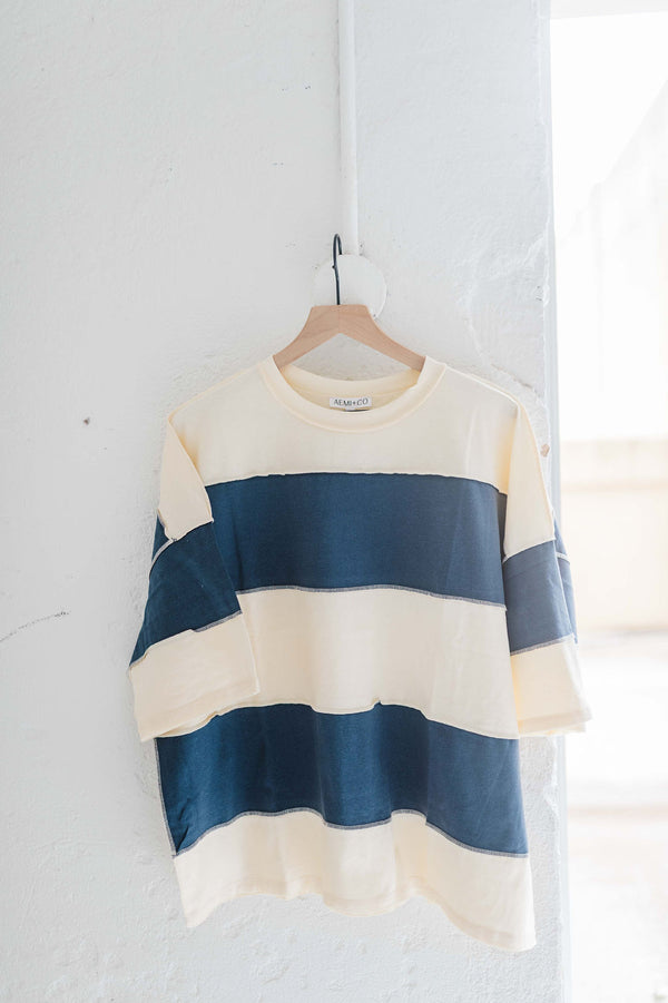 large stripe color block top | navy + cream