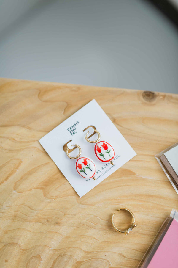 ceramic flower red | earring