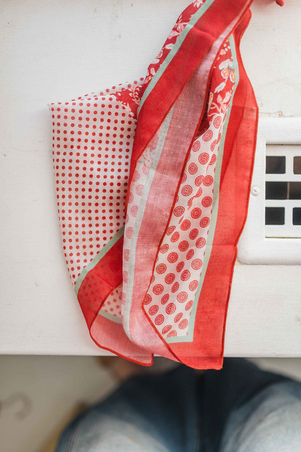 red passion bandana | red floral + polka dot