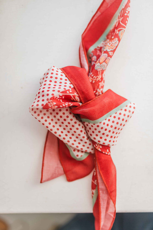 red passion bandana | red floral + polka dot