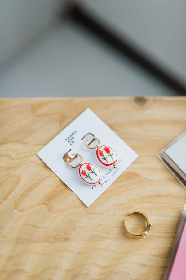 ceramic flower red | earring
