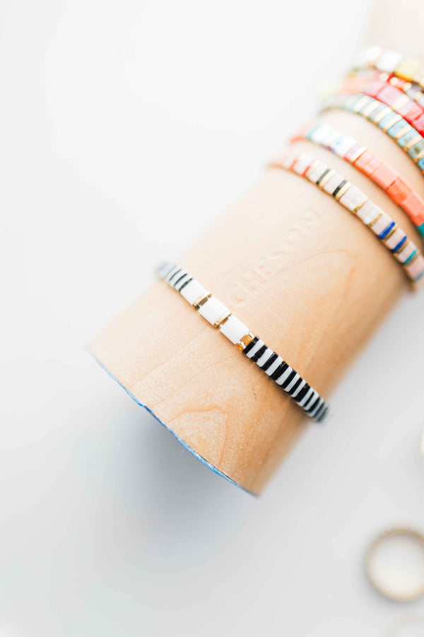 colorful stack bracelet | black + white