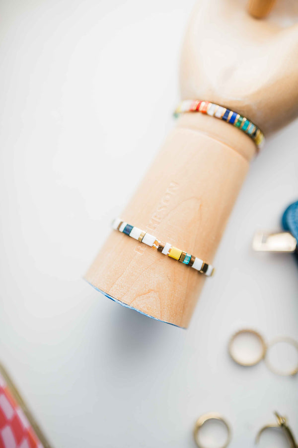 colorful stack bracelet | green + yellow