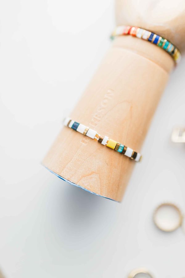 colorful stack bracelet | green + yellow