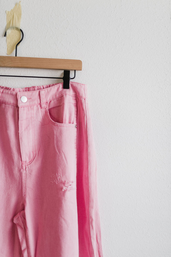 barrel denim pants | pink acid washed