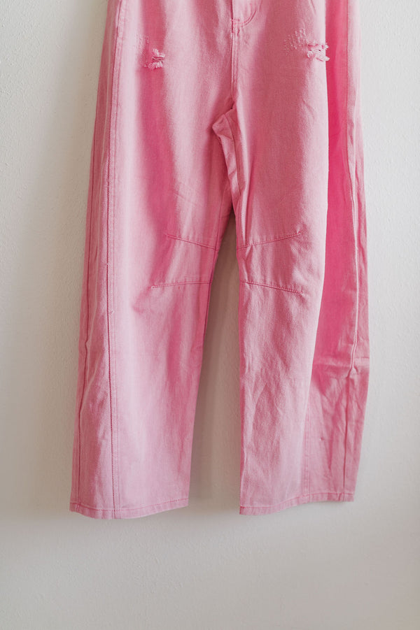 barrel denim pants | pink acid washed