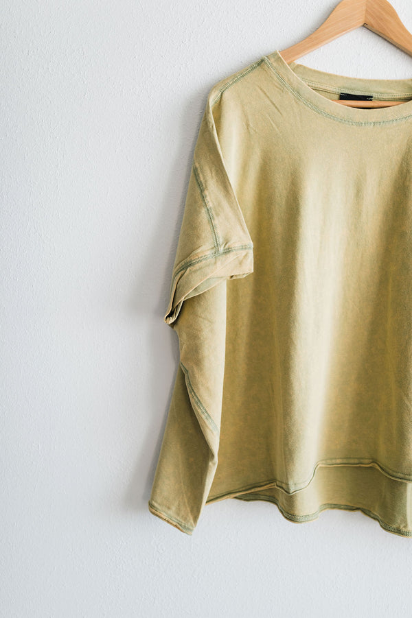 mineral washed oversized crop tee | cool matcha
