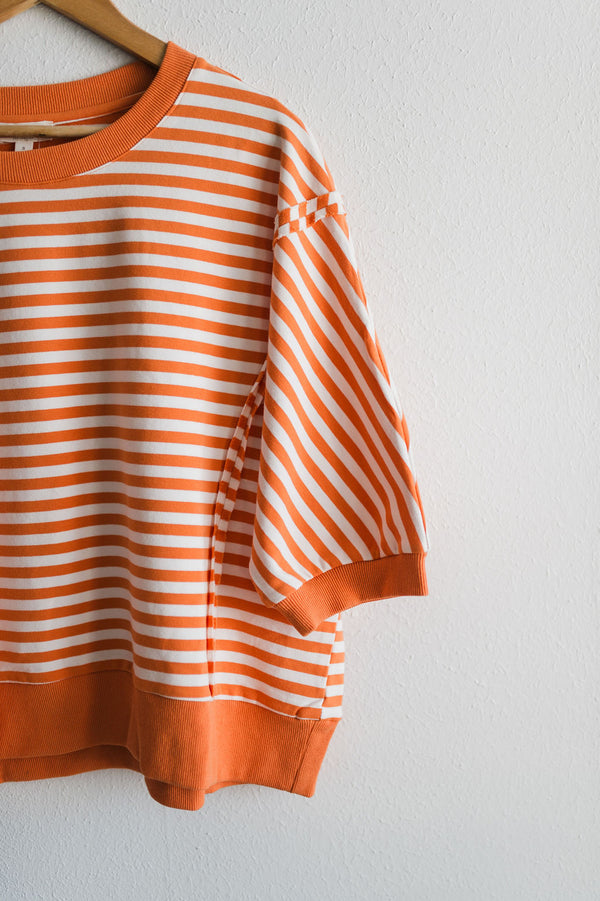 striped loose top | orange multi