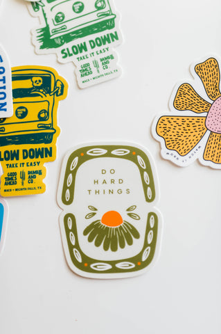 do hard things flower olive | sticker