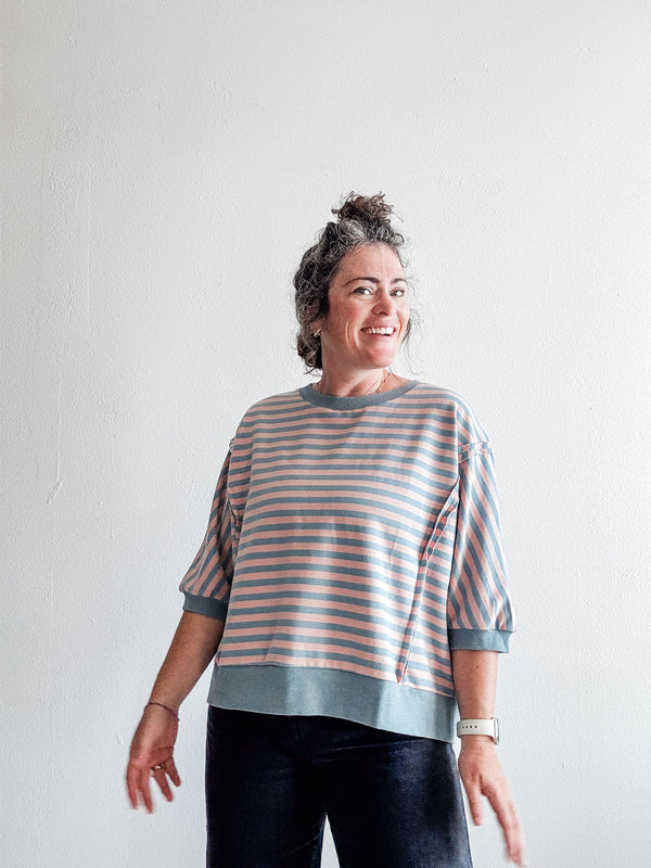 striped loose top | blue multi